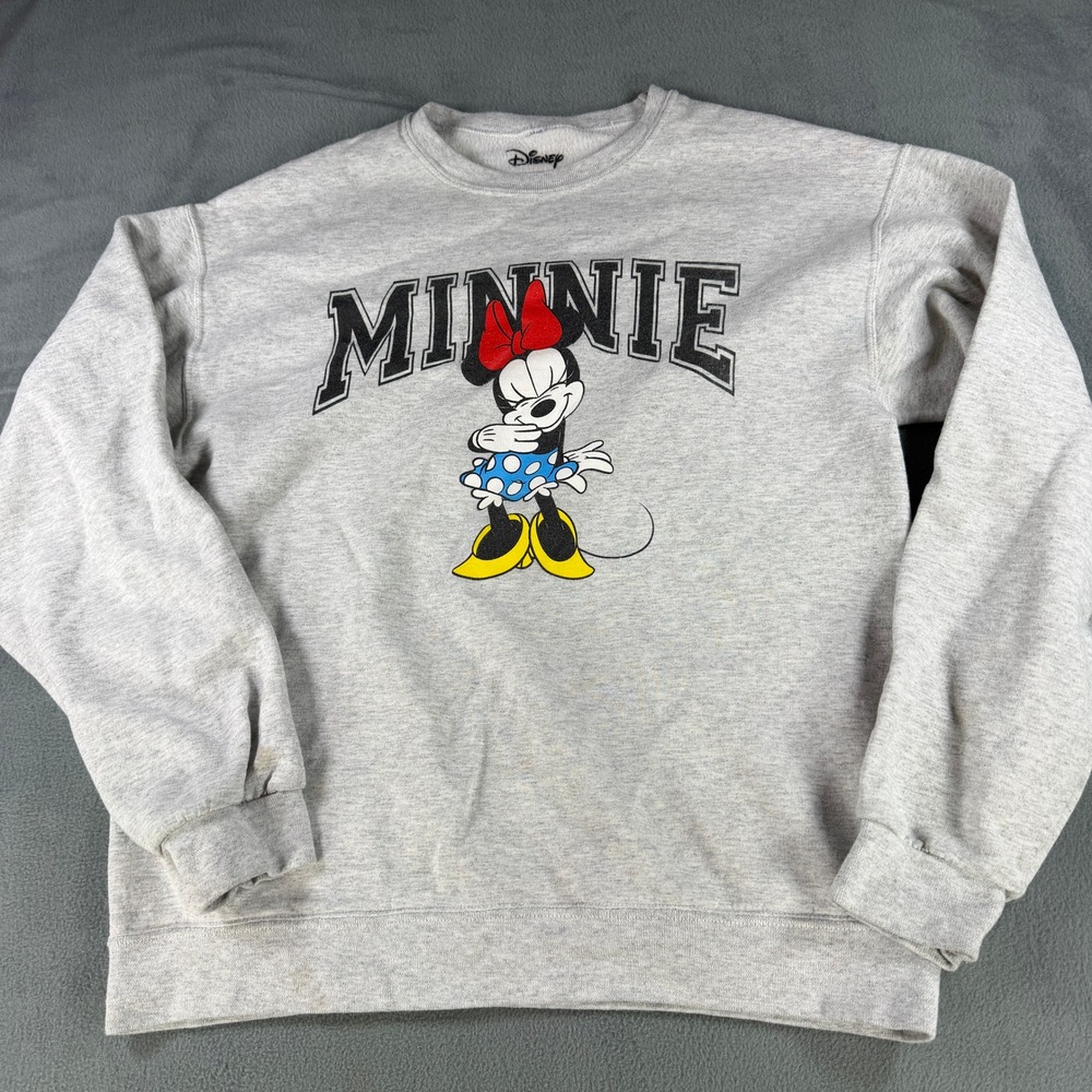Disney Minnie Mouse Graphic Sweatshirt Gray Heather Crewneck Pullover Medium